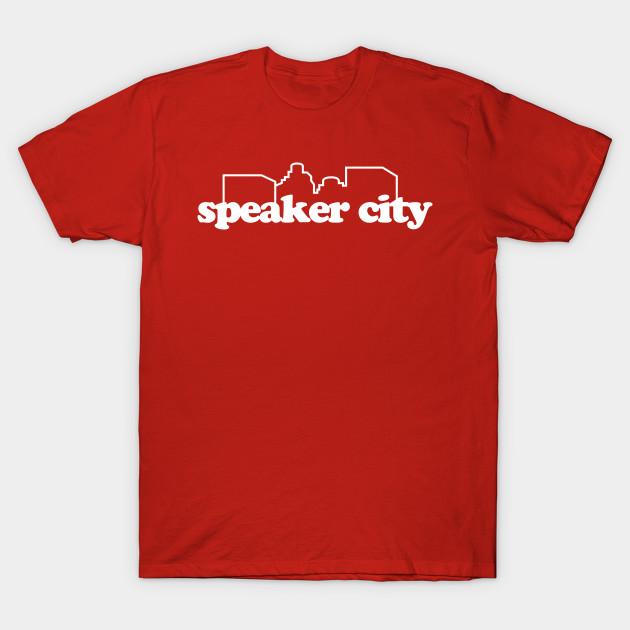 

Men Black Print T-shirt Speaker City No-Cut Transfer Paper Print Cotton Tshirt S