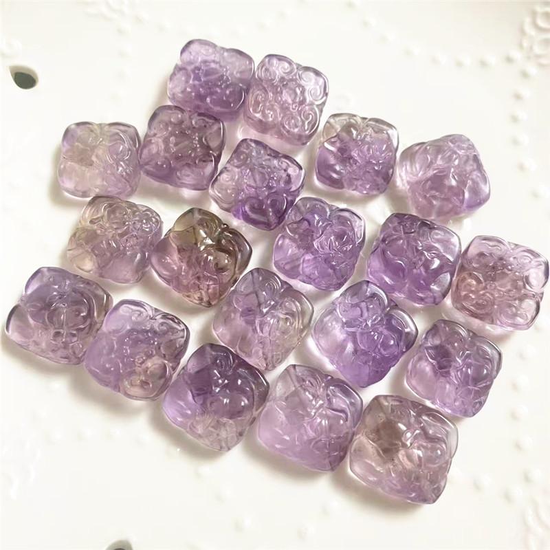 Natural Amethyst Square Ruyi Auspicious Cloud Carving Double-Sided Nine-Tailed Fox Flower Brand Citrine Diy Back Cloud