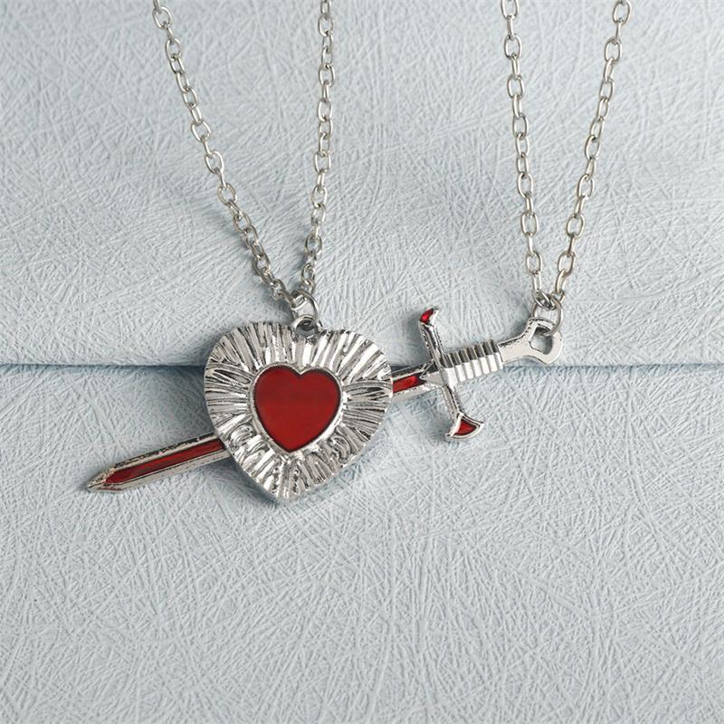 2pcs Swords Heart Pendant Necklaces for Women Men Cool Punk Heart Matching Necklaces Couple Friendship  Jewelry Gift