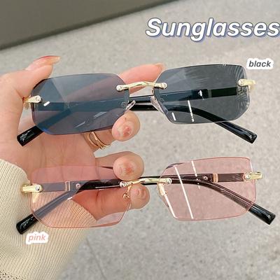 Neue rahmenlose rechteckige Sonnenbrille aus Metall, trendige Sonnenbrille mit Schnittkante für Damen und Herren, personalisierte Sonnenbrille in Geleefarbe