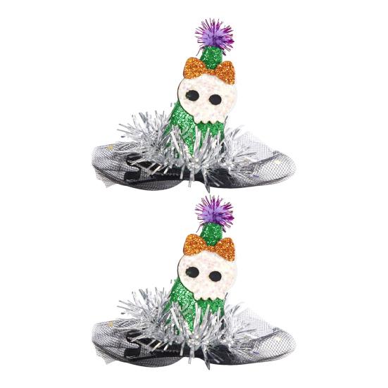 1 Pair Halloween Dog Barrettes Witch Hat Pet Hair Clip Felt Skull Gauze Cobweb Hair Accessories for Puppy Cats Festive Dress-up