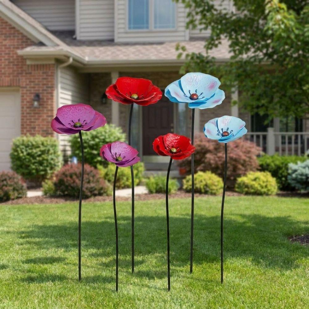 2Pcs Weather-resistant Outdoor Iron Art Flowers Rustproof Floral Sculpture Outdoor Decor