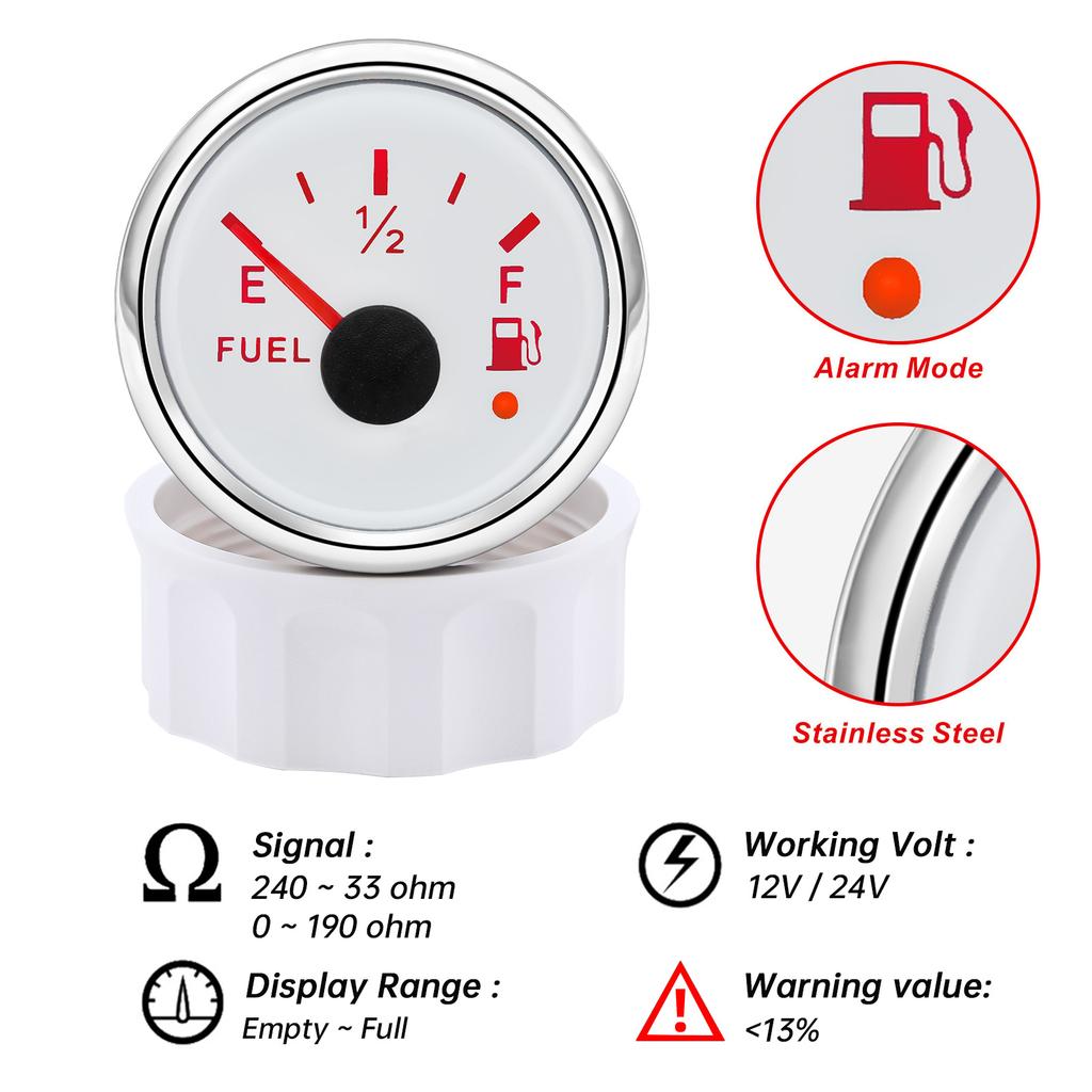 Car Marine Boat Boost Alarm Gauge 2‘’ 52mm Oil Pressure Meter Water Level Fuel Temperature 12V 24V Voltmeter Accessories Meter
