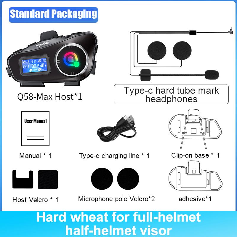 Q58-MAX Motorcycle Helmet Intercom Bluetooth Headset LED Lighting Dual 500M IP65 Rateddeep Waterproof Stereo FM Radio Interphone