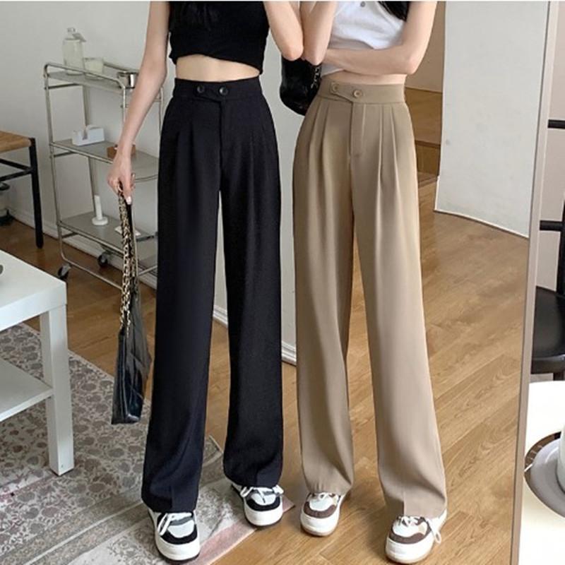 

Suit Pants Children Spring Summer High Waist Belly Shading Slim Draped Feeling Loose Casual Drag Floor Wide Leg Long Pants S хакі