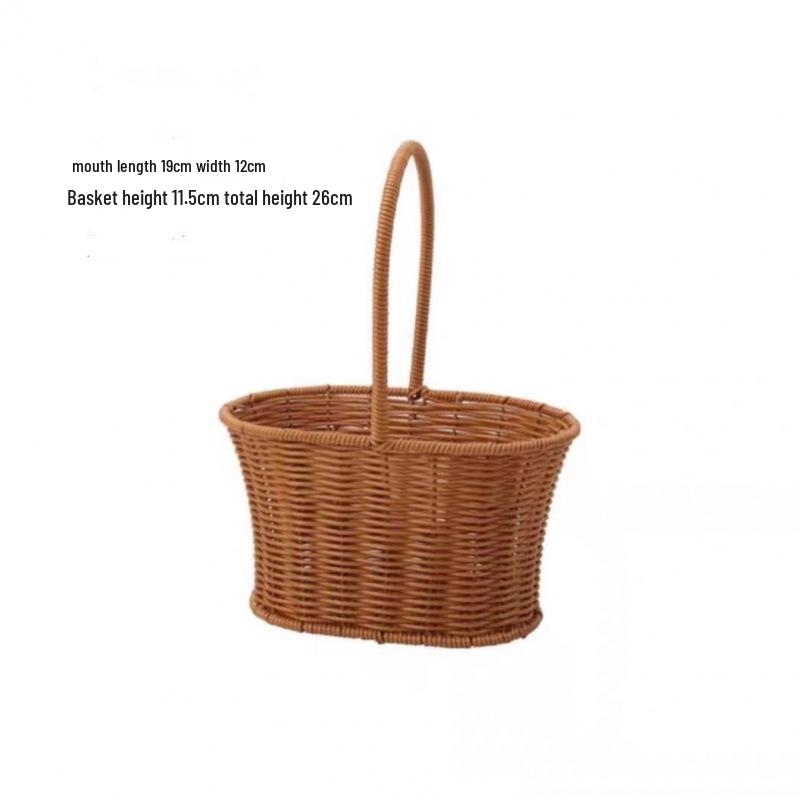Pastoral-Style Handwoven Rattan Flower Basket - Small Decorative Green Plant Basket
