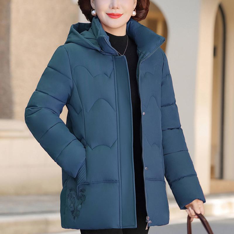 Plus Size XL-5XL Middle Age Woman Coats Winter Short Parkas Hooded Embroidery Casual Thick Warm Outerwears Women's Jackets