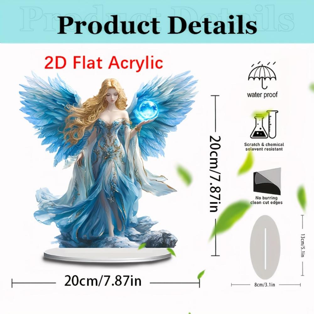 Blue-winged Guardian Angel, 2D Flat Acrylic, Tabletop Decoration, Suitable for Living Room, Office, Gifts, Christmas, Halloween