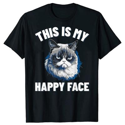 New Men This Is My Happy Face Funny Cat T Shirt Oversize Printed Casual Tee Shirt Casual Short Sleeve Vintage Couples TShirt