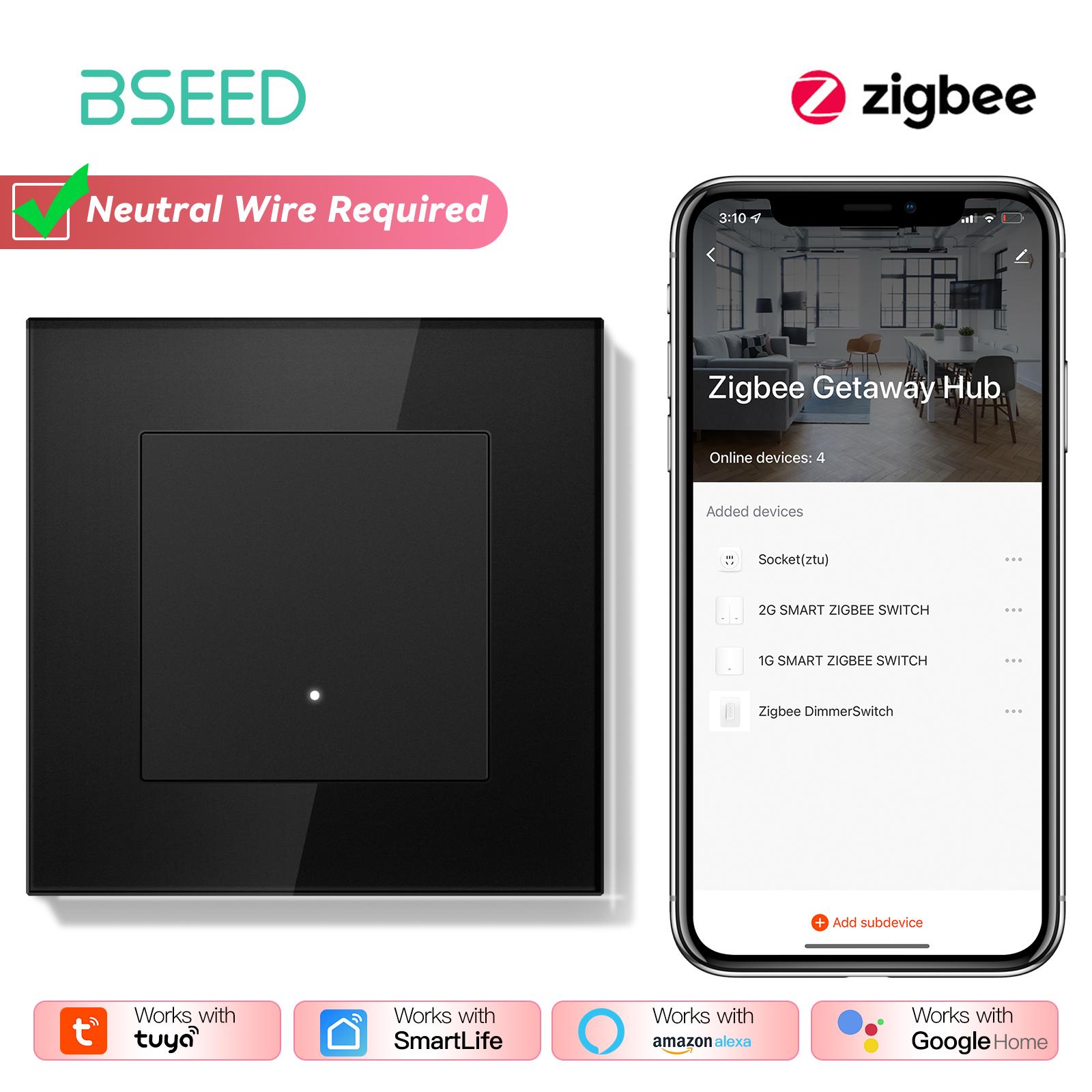

BSEED Серия ZigBee Кнопочные выключатели Настенные Умные Кнопочные Выключатели Света Желтая Подсветка Стеклянная Рамка Переключатель для Приложения Tuya Стандарт ЕС ZigBee&EU standard