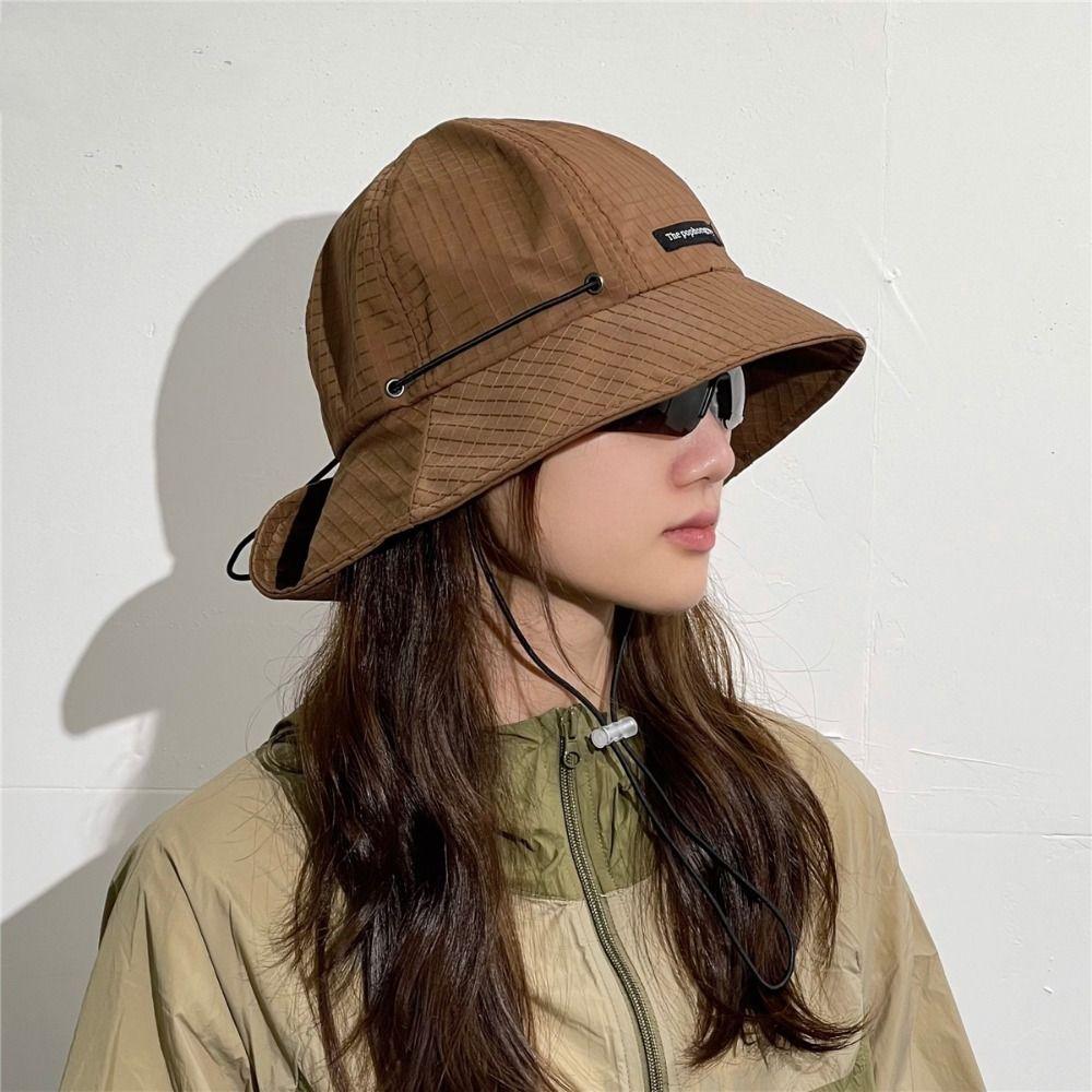 Quick-drying Drawstring Fisherman Hat Solid Color Hiking Hat Wide Brim Sun Hat Mountaineering