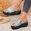 Fashion Mid Heels Women Platform Slippers Summer Wedges Leopard Shoes 2025 New Slingback Sandals Retro Flip Flops Casual Beach Sandalias