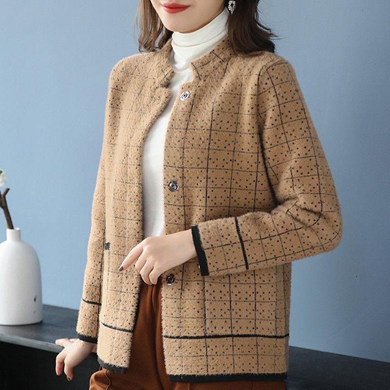 

Thickened Imitation Mink Velvet Coat Women’s Warm Plaid Long Sleeves Jacket Loose Casual Outerwear Elegant Office Lady Daily Commuting Spring Autumn 3XL верблюд