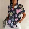 Summer Fashion Women's Short Sleeve Lapel Shirt,colorful Love Hearts with Artistic Clothing