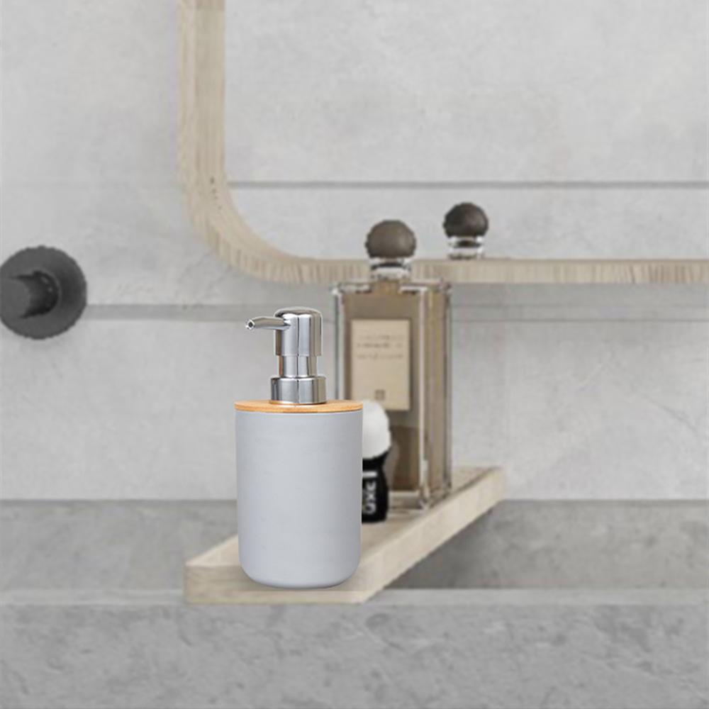 Set Accessori Bagno 6 Pezzi In Bamboo E Plastica - Dispenser, Pattumiera, Portasapone, Bianco