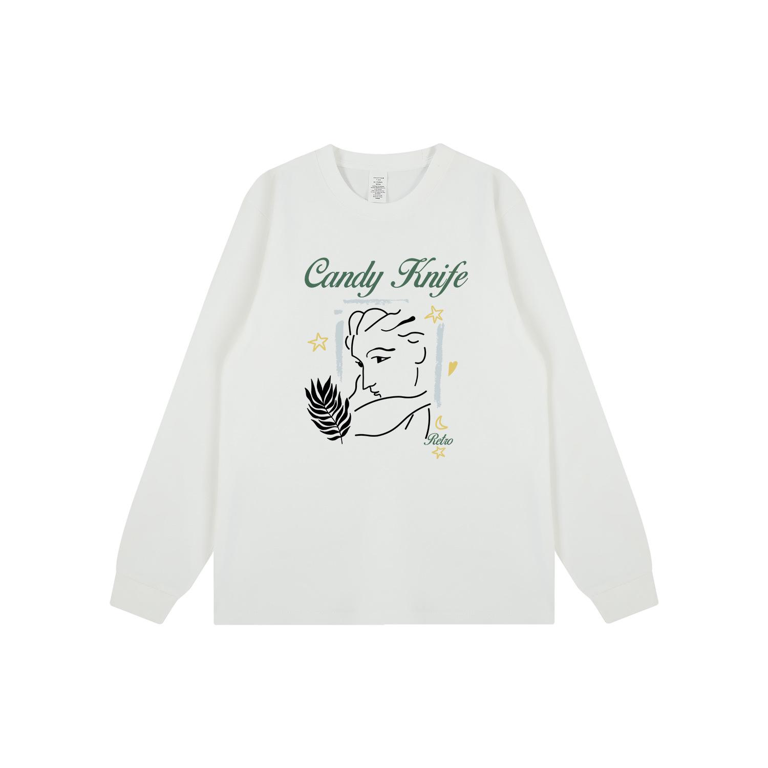 

Trendy Unisex Print Streetwear Long-Sleeve Cotton Tee for Autumn/Winter M чорний