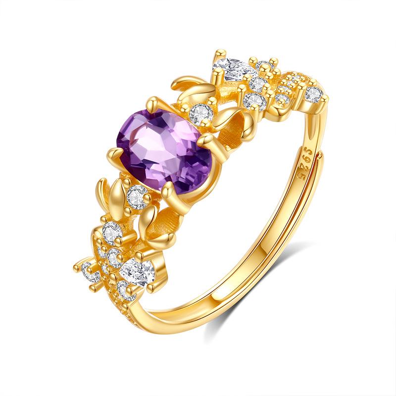 Bauhinia Sterling Silver S925 Ring Women's Natural Color Treasure Crystal Stone High-grade Light Luxury Jewelry Women