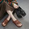 Genuine Leather Peep Toed Flat Sandals Casual Versatile Soft Soled Comfortable Women's Shoes