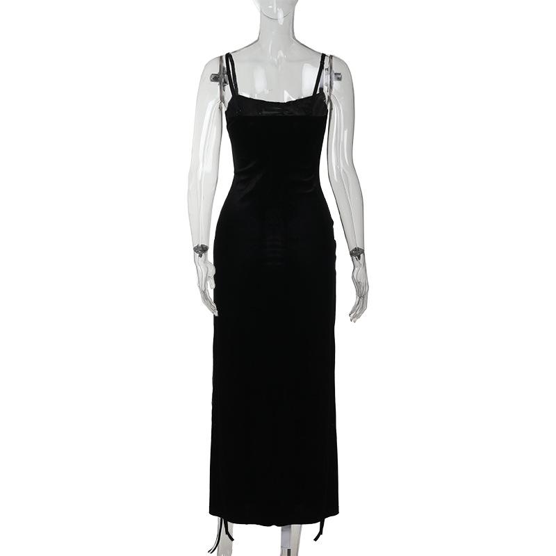 Goth Dark Punk Grunge High Split Hem Straps Dess 90s Streetwear Gown Women Sexy Corn Bandage Velvet Dresses Mall Gothic Clothing