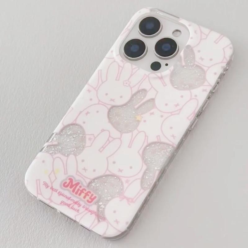 Miffy Glitter Phone Case for IPhone 16ProMax/15/14/13/12 Cute Cartoon Sparkle Rabbit Soft Cover Trendy Kawaii Gift for Women