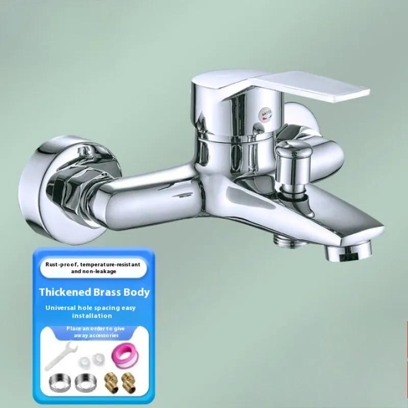 Zinc Alloy Basin Faucets Chrome Wall Mounted Hot Cold Water Dual Spout Mixer Tap for Bathroom Splitter Bath Shower Basin