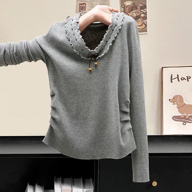 Women s Sparkle Ruffled Bow V-Neck Knit Top One Size