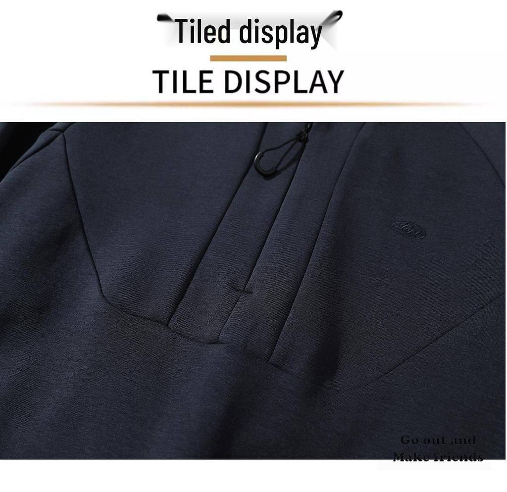 Royal Blue Men's Half-Zip Loose Casual Hoodie (Spring/Autumn)