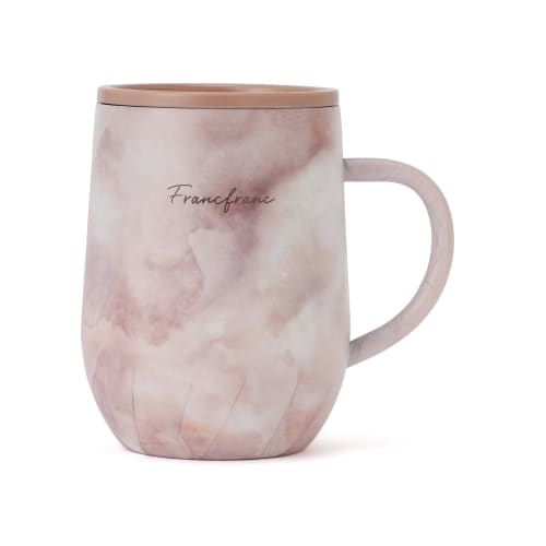 Francfranc Stainless Steel Thermos Mug with Lid, 320ml, Marble Brown, Double-Sided Vacuum Insulation, Keeps Hot or Cold, Perfect for the Office or Gif