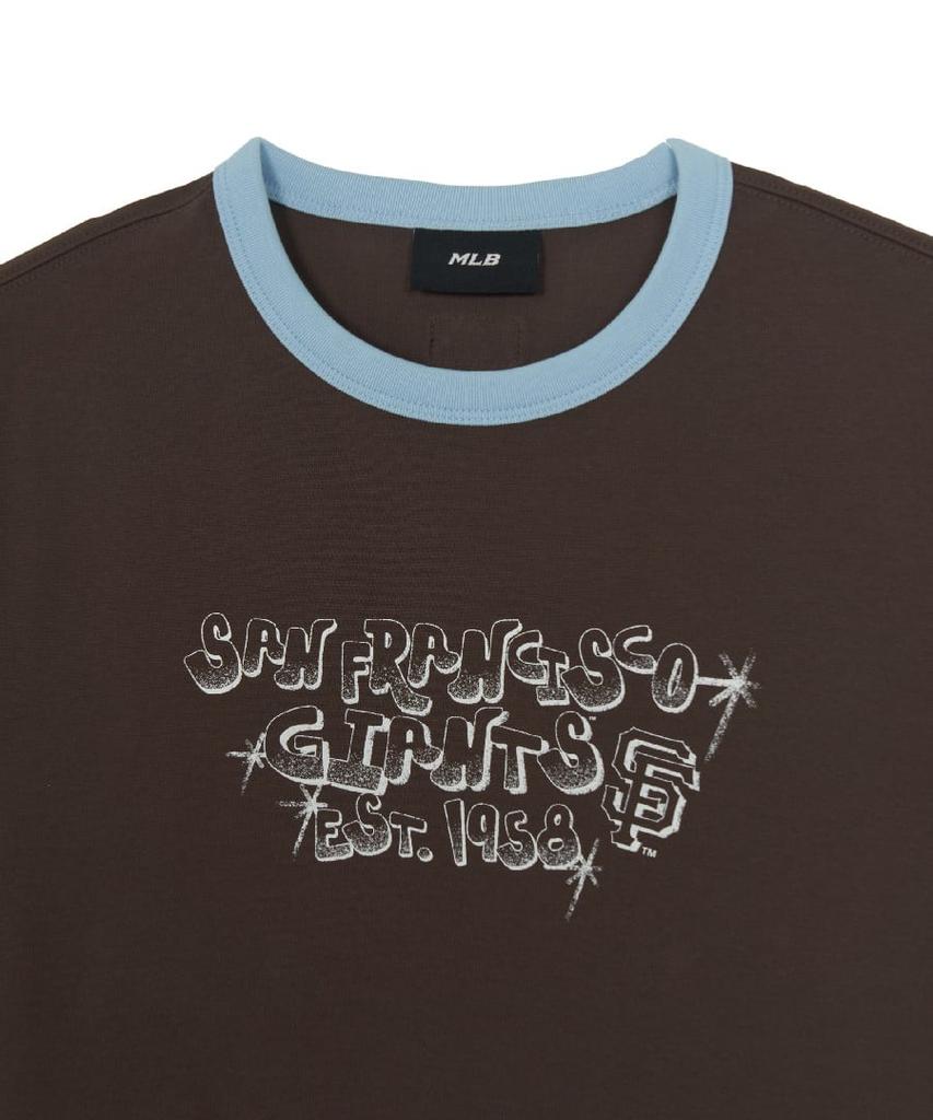 Emelbi Letter Graphic Regular Fit Ringer T-Shirt Sf (D.Brown)