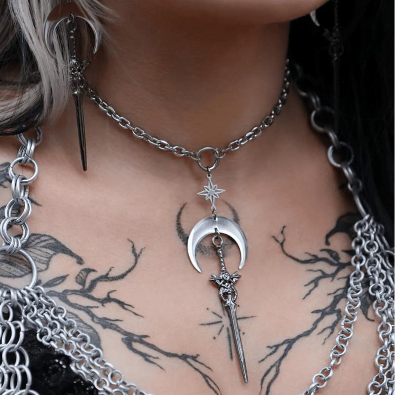 Heart And Sword Pendant Necklace For Women Goth Accessories Necklace Y2K Fashion Choker