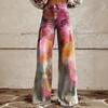 Watercolor Smudge Print Jeans Women's High Waist Loose Wide Leg Straight Trousers