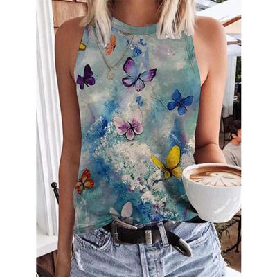 Débardeurs d'été à imprimé 3D papillon pour femmes, mode nouveau streetwear, oversize, col rond, gilet sans manches épaules nues, camisole pour femme