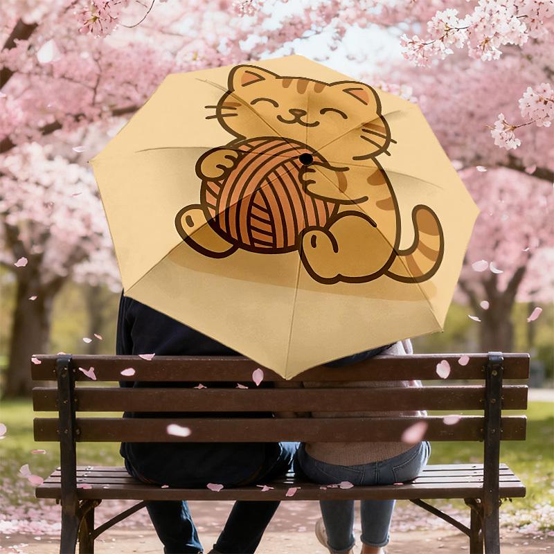 Adorable Cat with Yarn Ball - Umbrella Design: Perfect for Outdoor Adventures, Auto-Opening & Closing Umbrellas, Lightweight and Durable