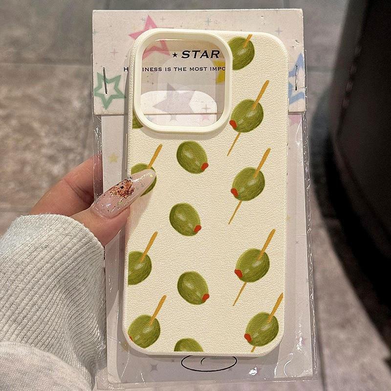 

Cute Green Olive Toothpick Pattern Design Protective Cover for iPhone 17 16 15 14 13 12 11 16E Series Pro Max Plus iphone 11 ProMax