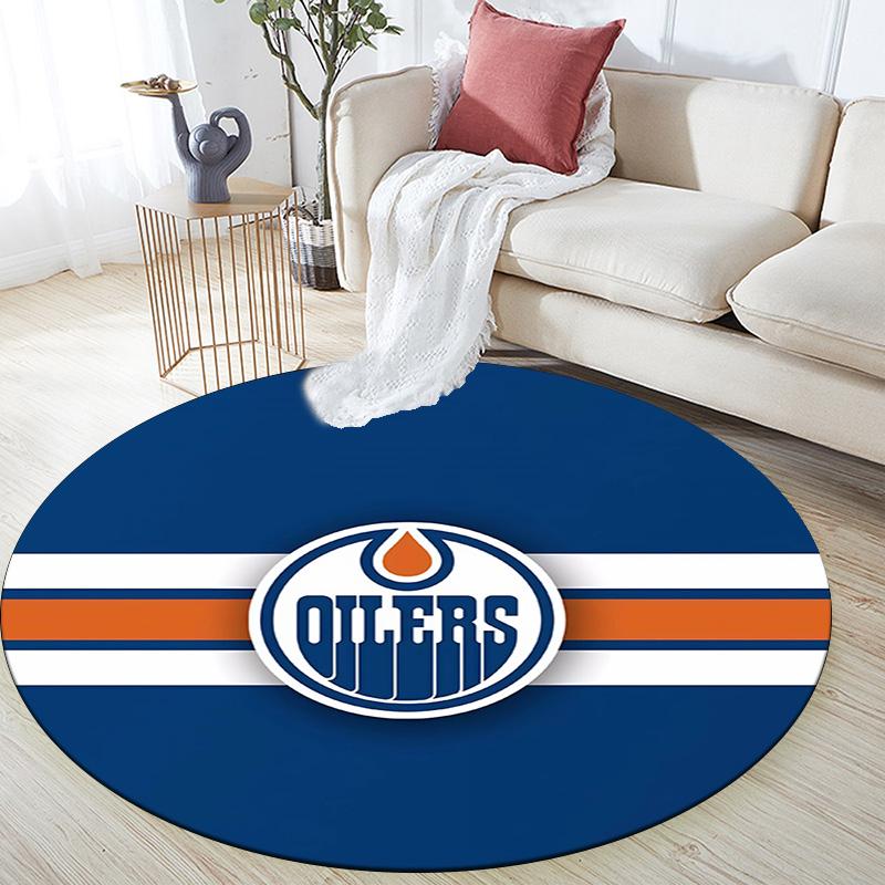 Edmonton Oilers Round Area Rug,Carpet Rug for Living Room Bedroom Sofa Playroom Decor,Non-slip Floor Mat