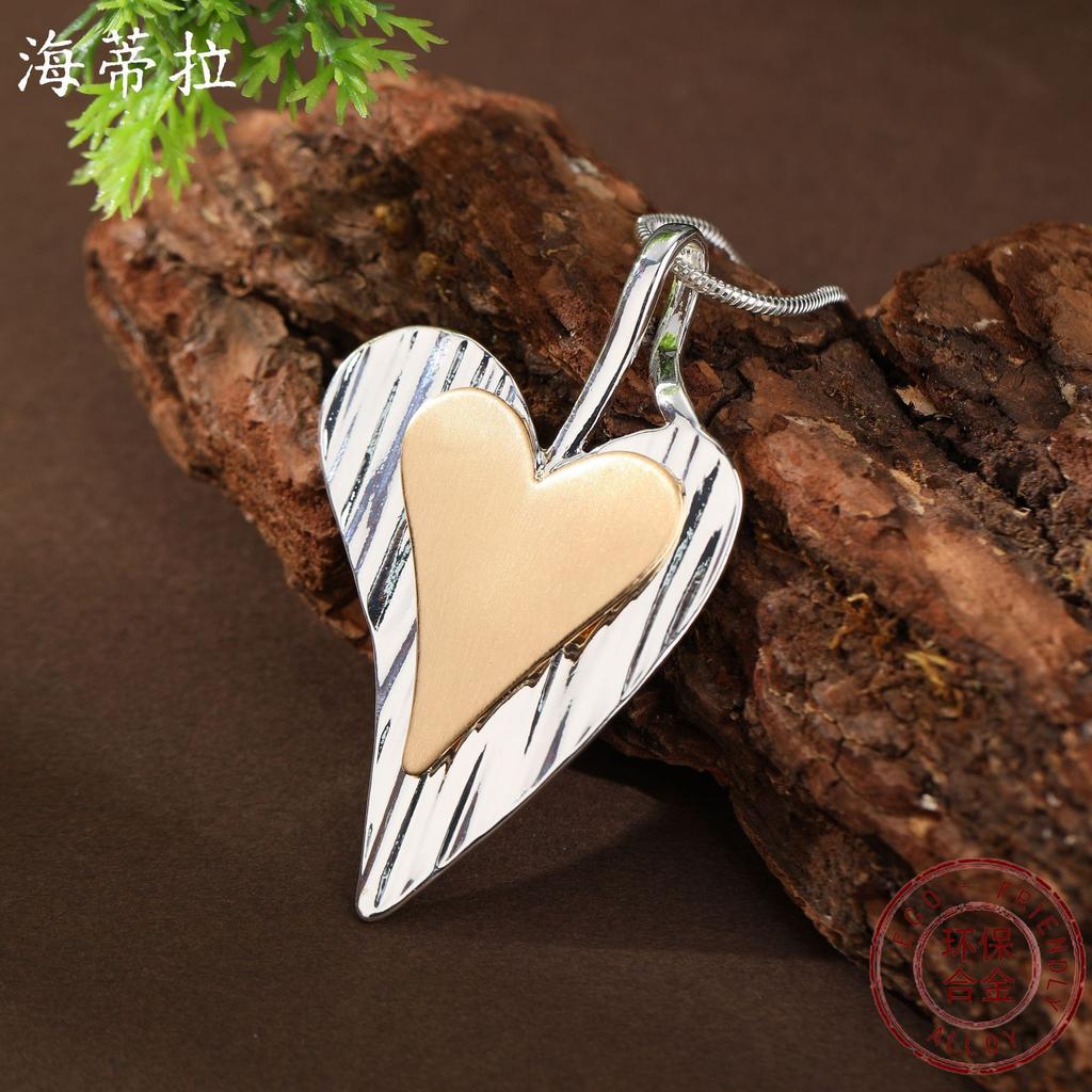 New brushed gold bright gold double-layer love long pendant, women's personality versatile heart-shaped long necklace
