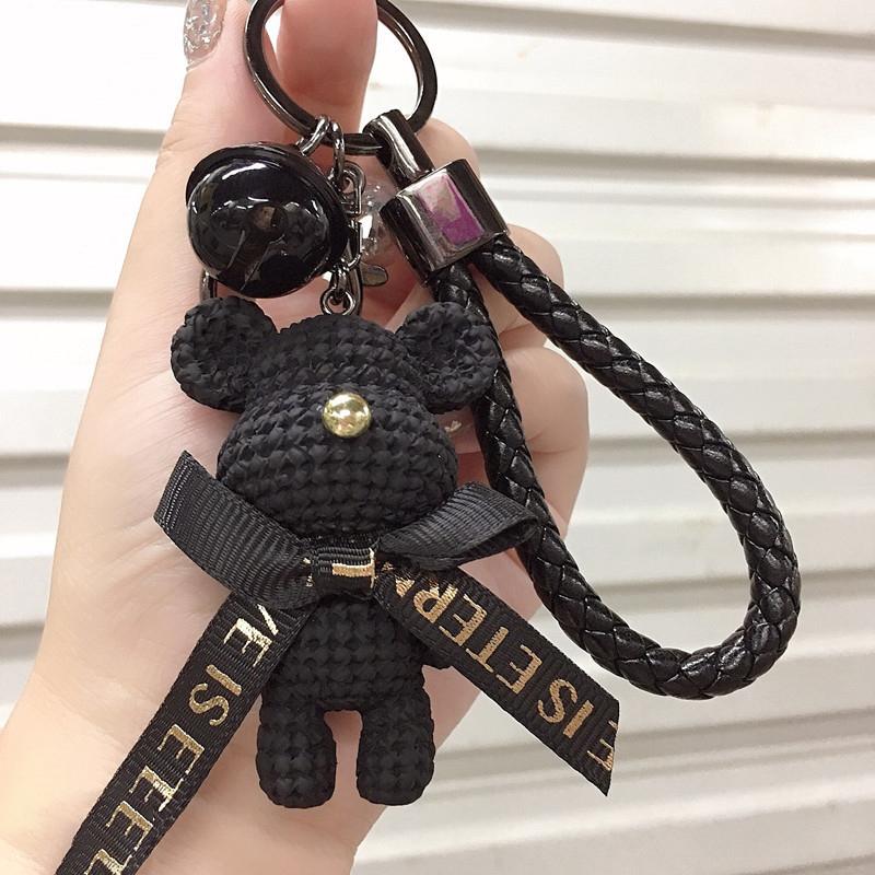 

Disney Cute Mickey Keychain Bow Bell Rabbit Keychain Braided Fashion Doll Bag Pendant Holiday Car Keychain Gift black