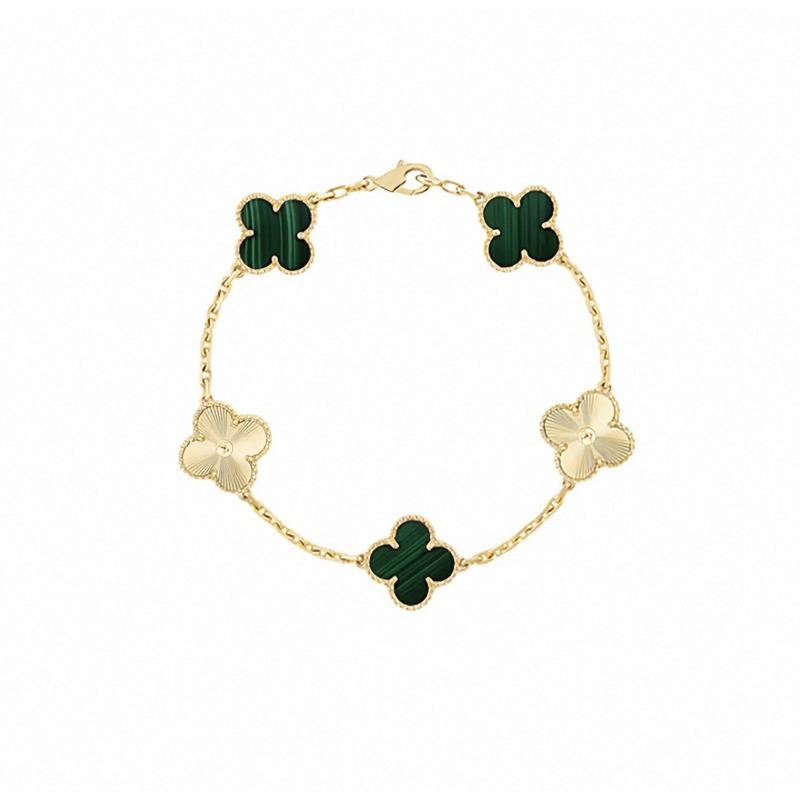 Four-leaf Clover Five-flower Bracelet for Women Rose Gold Lucky Clover Bracelet with White Mother-of-pearl and Red Agate Fashionable Bangle