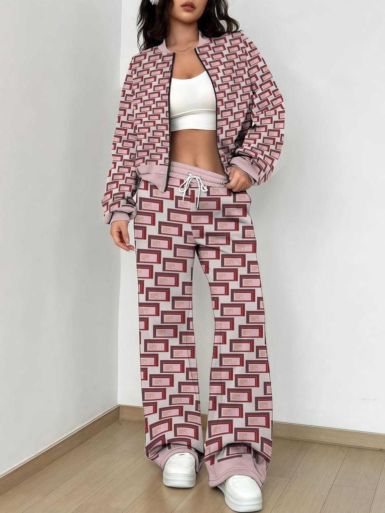 Striped Autumn And Winter New European And American Women'S Clothing Smudge Printing Suit Women
