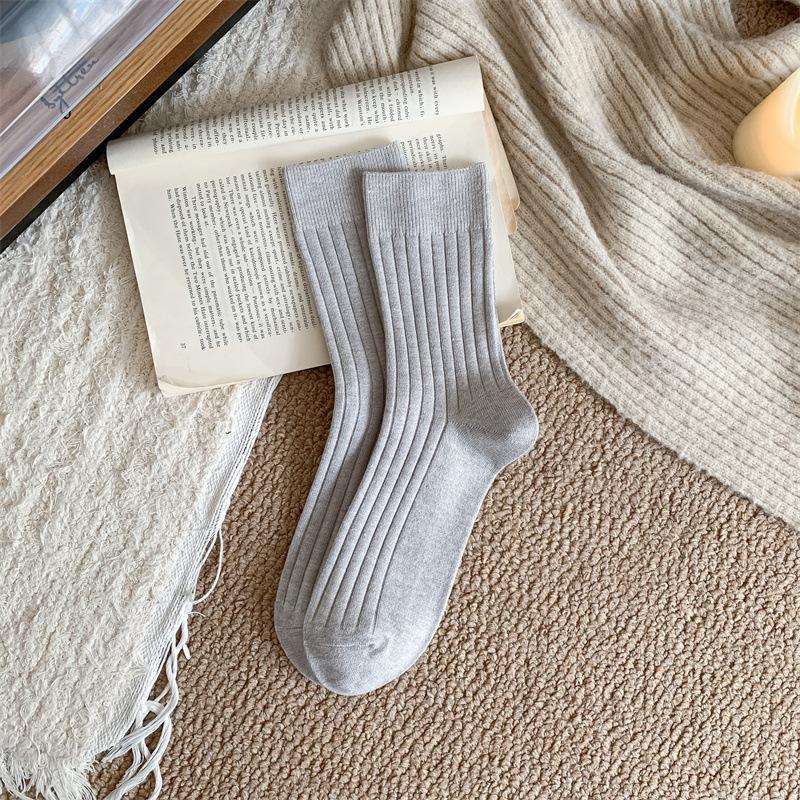 Men'S Socks Warm Imitation Cashmere Socks Solid Color Vertical Striped Mid-Leg Casual Socks Business Men'S Socks Are All Sizes
