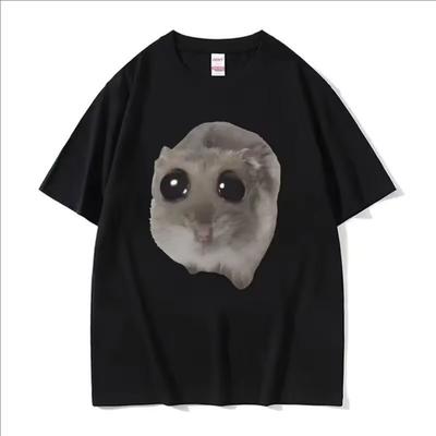 Śmieszny Smutny Mem z Chomikiem Płacz Duże Oko Słodka Mysz Koszulka Moda Damska Ubrania Kawaii T-shirty Koszulka Damska