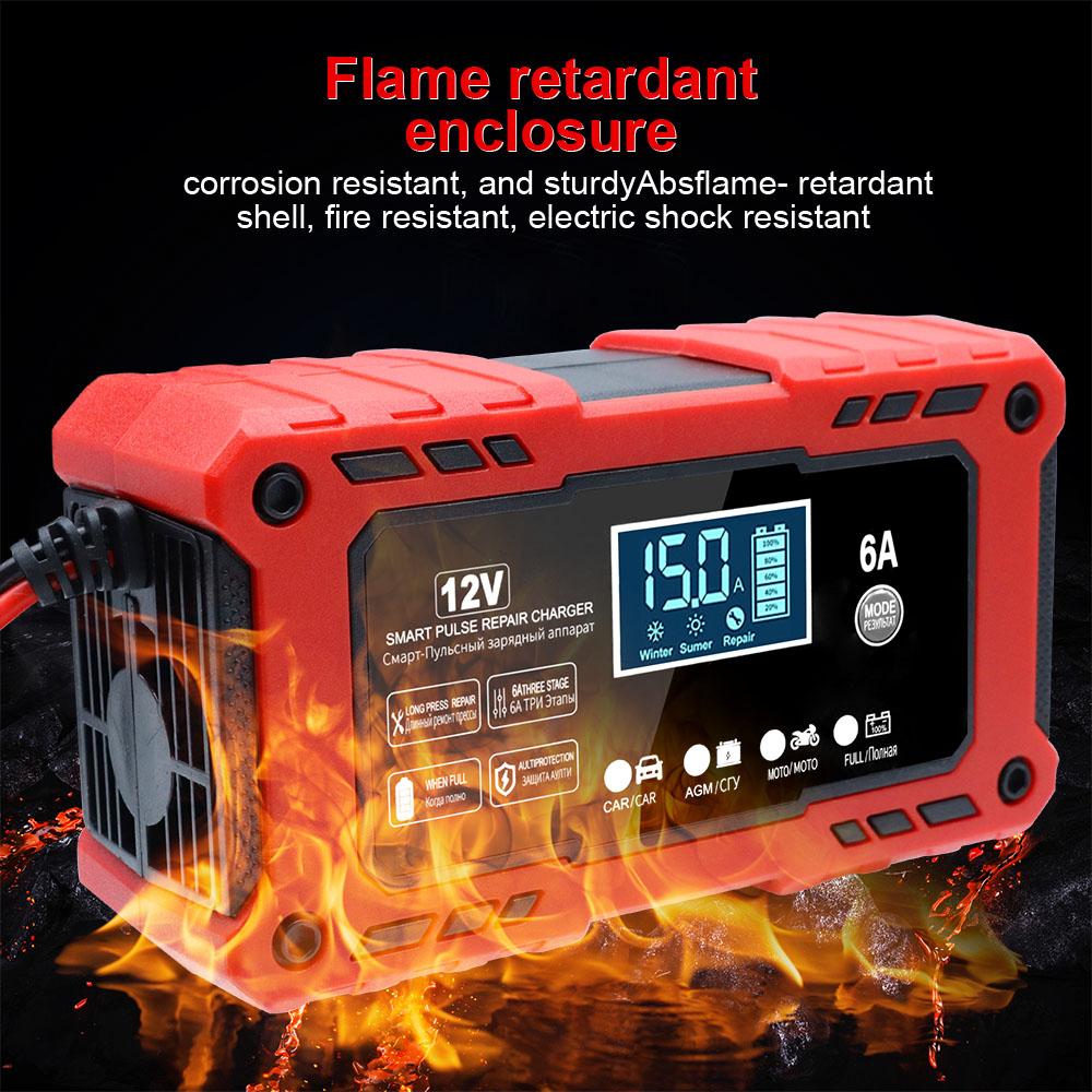Portable Battery Maintenance SUV 12V 6A Car Motorcycle Battery Charging Intelligent Pulse Repair Lead-Acid Smart Battery Charger