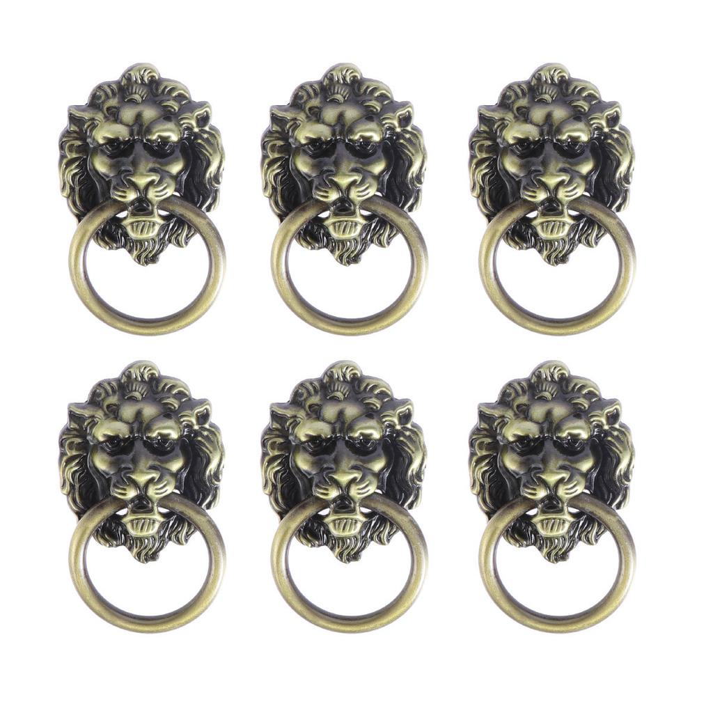6Pcs Lion Head Cabinet Door Pull Handles Bronze Alloy Drawer Knobs Replacement for Kitchen Cupboard Chest Dresser