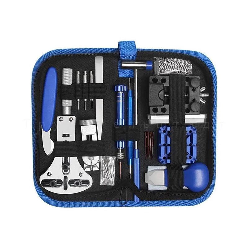 Watch Repair & Maintenance Tool Set with Disassembly Tools, Battery Replacement, and Cloth Bag.