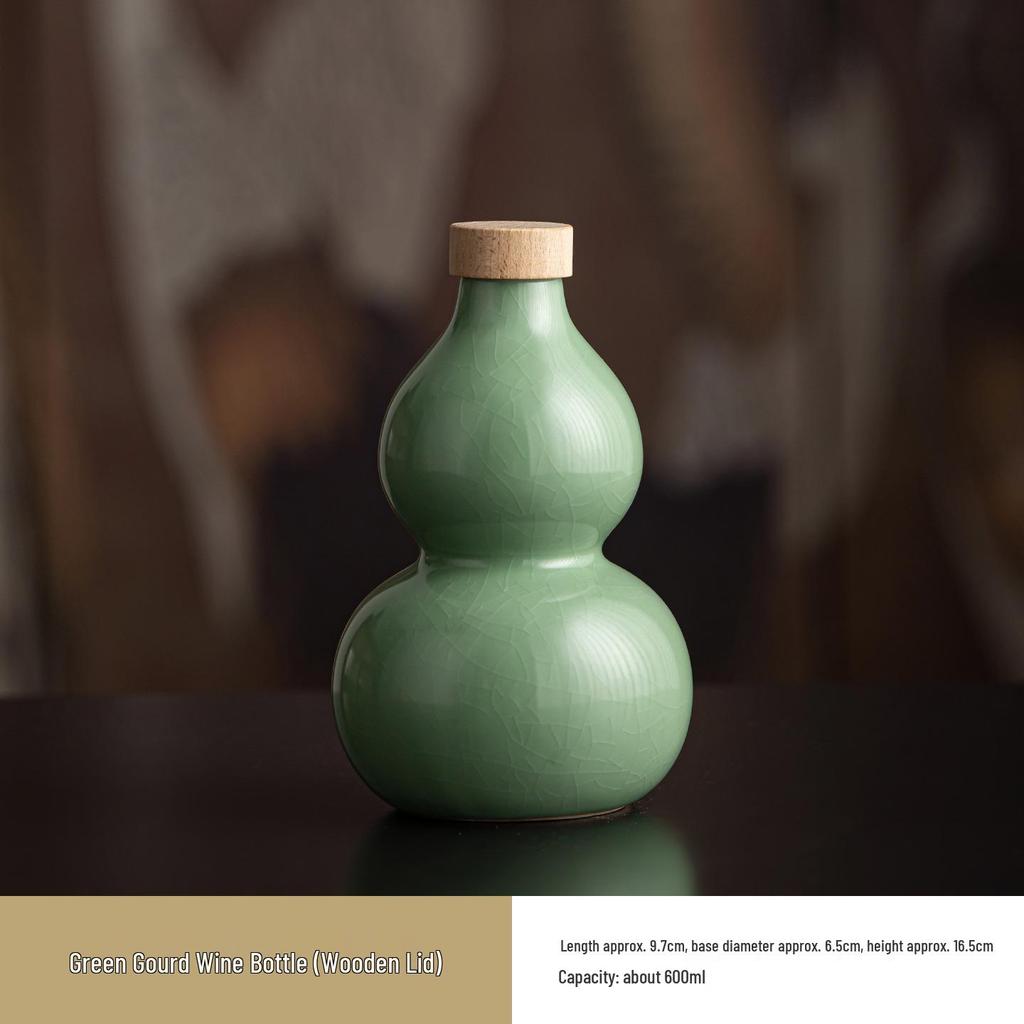 Ancient Style Chinese Ceramic Gourd Wine Bottle with Portable Mesh Bag for Cold Brew