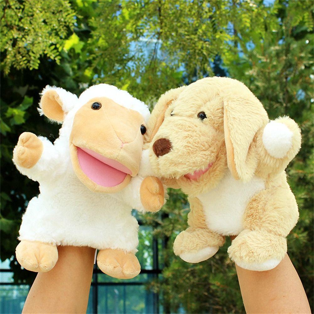 Movable Open Mouths Plush Animal Puppets Dog Horse Sheep Stuffed Hand Doll Christmas   Role-Playing