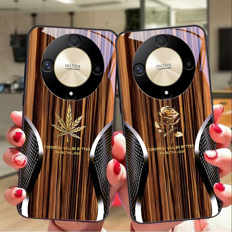 Wood Grain Snake For Honor Magic 6 50 70 90 Lite X7b 200 Pro Nova 10 Nova 5T X6 P30 Pura 70 Ultra Tempered Glass Phone Case