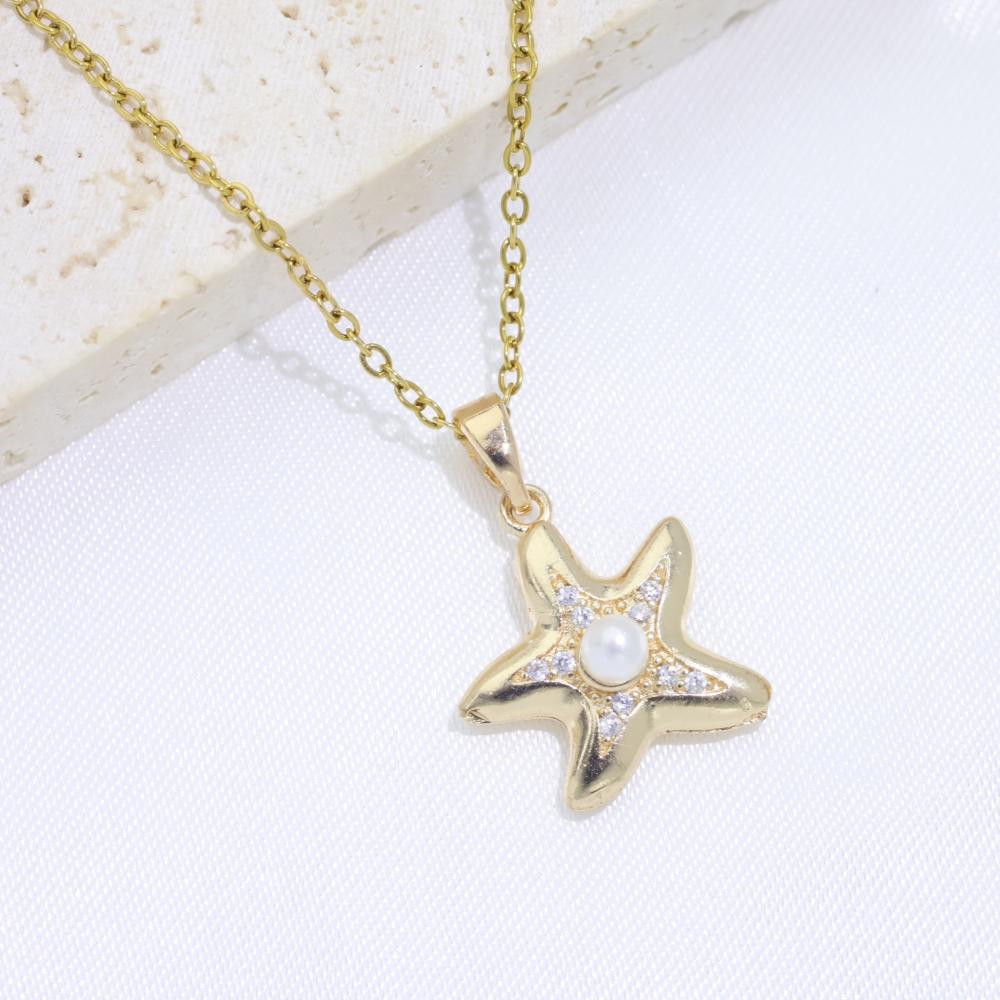 Simple Starfish with Imitation Pearls Pendant Necklaces for Women Fashion Zirconia Necklace Wedding Party Jewelry Accessories