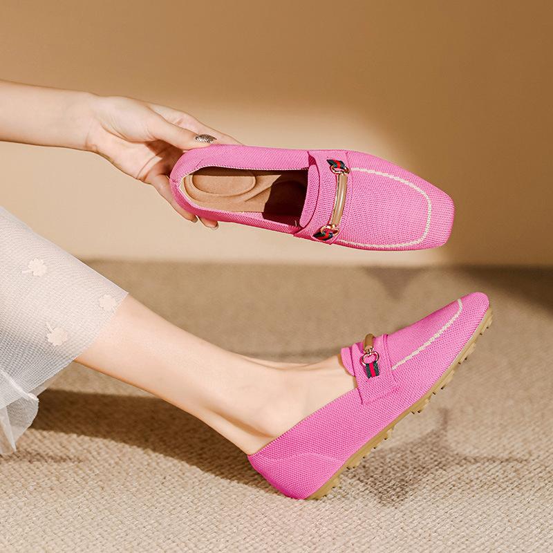 2025 Women Flat Braid Shoes Anti Slip Rubber Sole Casual One kick Loafers Moccasins Comfortable Simple Bean Single Shoes