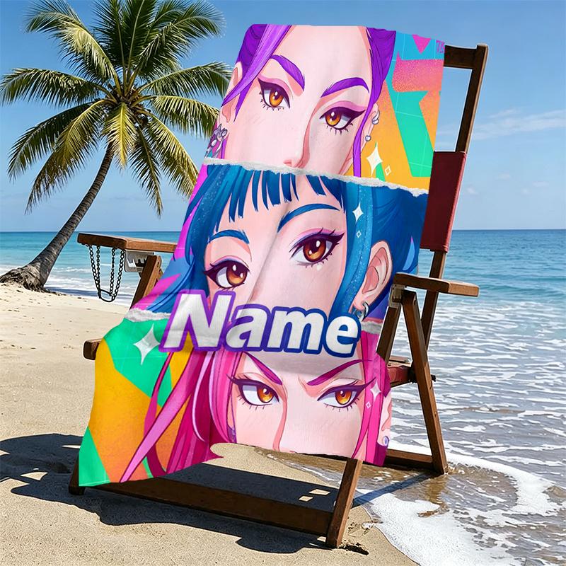 Custom Name Personalized KPop Hunters Print Beach Towel, for Trip Camping Beach Party Home Decor, Birthday Gift for Family & Friends